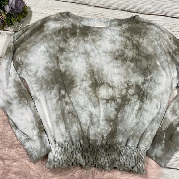 Sundry Tie Dye Green Smocked Crewneck Sweatshirt - Picture 9 of 9